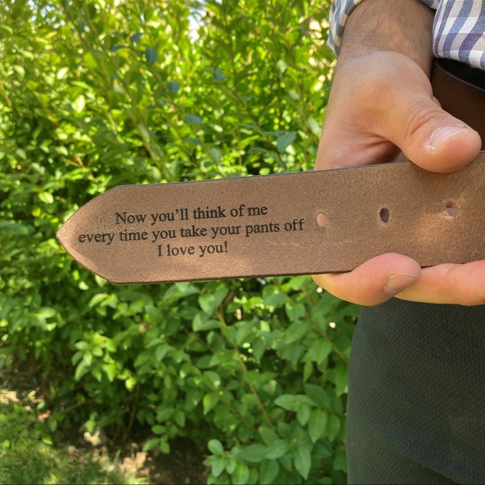 Custom Handmade Belt - Engraved Leather - Funny, Cute, NIB, Size 36